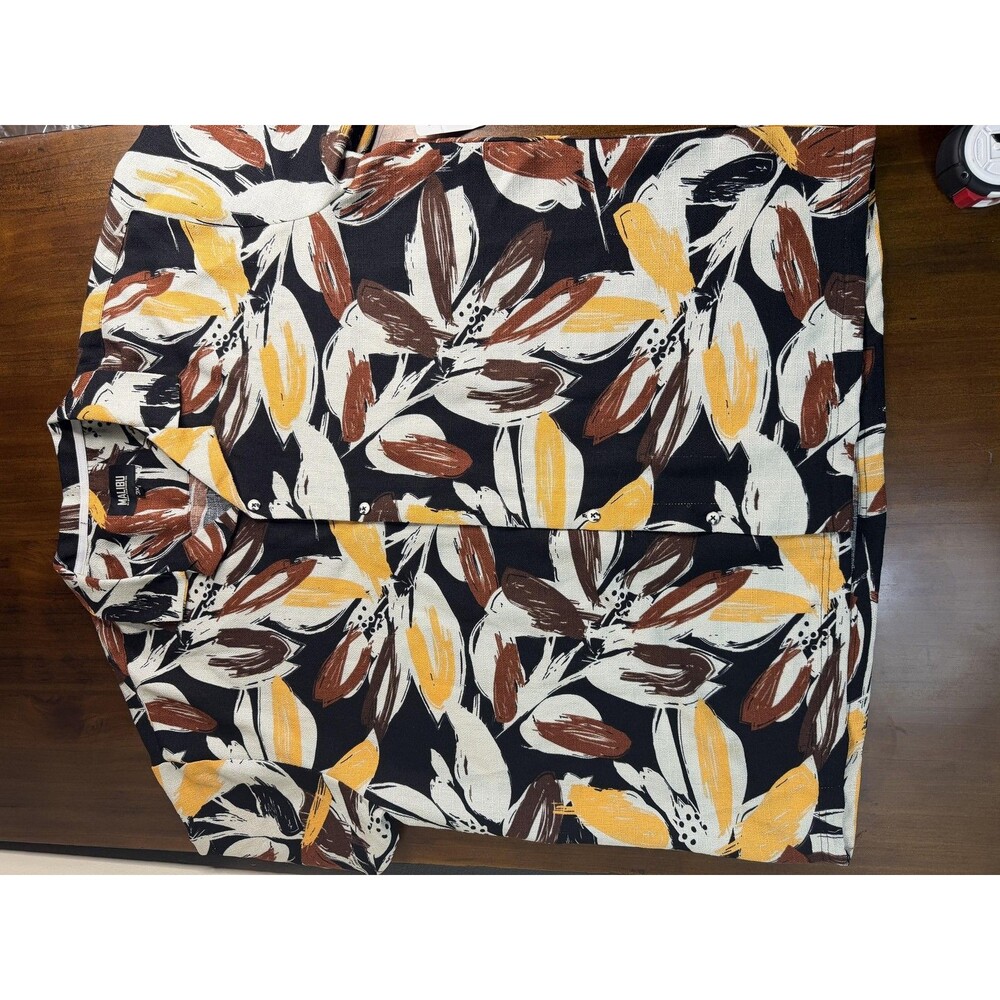 Malibu Shorts Mens 3X Black Yellow Floral Print Pull On Plus Size Casual